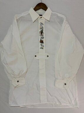 OS Trachten Embroidered Bavarian Oktoberfest Shirt White Cotton Mens L